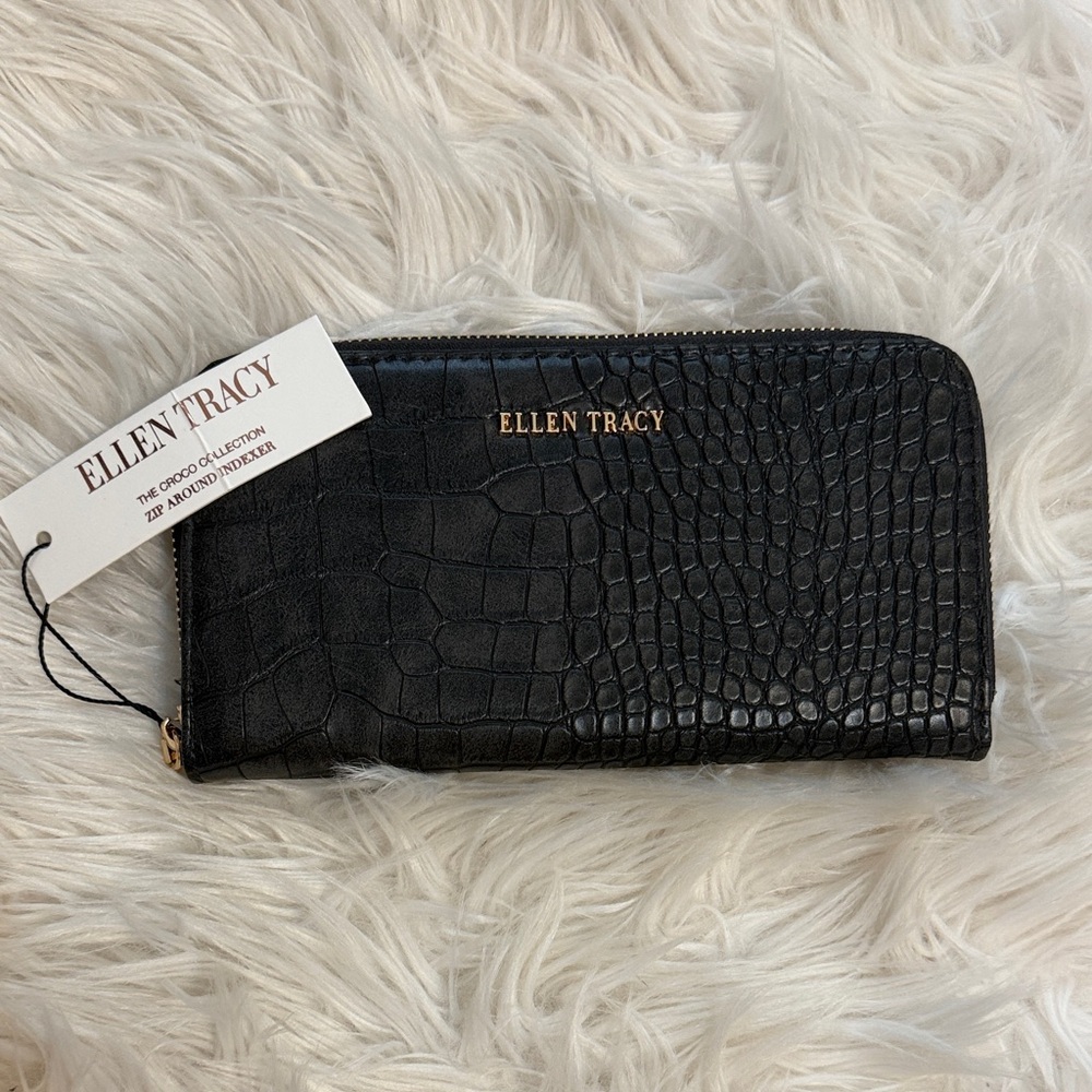 NWT, Ellen Tracy Black Croc-Embossed Wallet